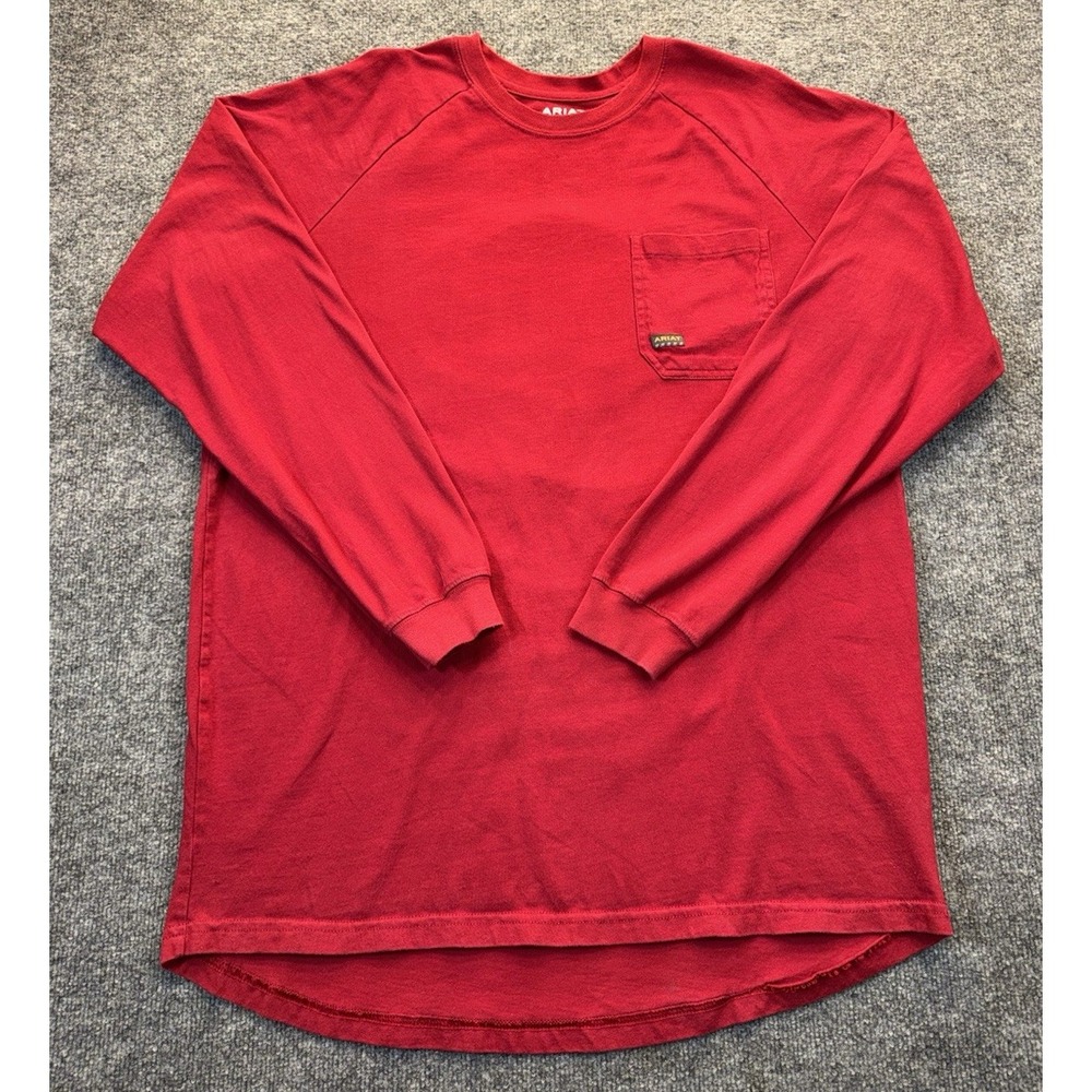 Ariat Rebar Men's XL Tall Red Long Sleeve Work Shirt Hard Hat Skull Graphic